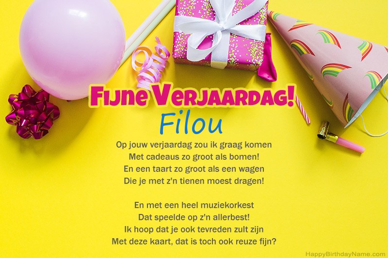 Gelukkige verjaardag Filou in proza