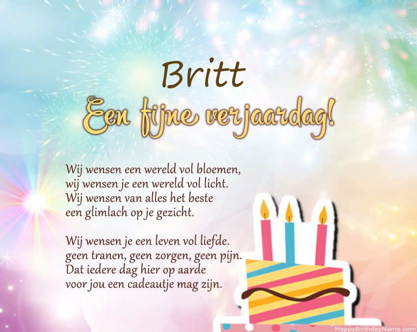 Fijne verjaardag Britt in vers