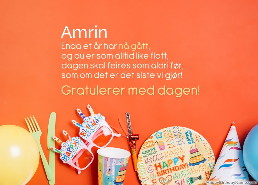 Morsomme gratulerer med fødselsdagskort til Amrin